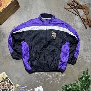 Vintage Minnesota Vikings NFL Jacket Mens Large Purple Yellow Football Coat